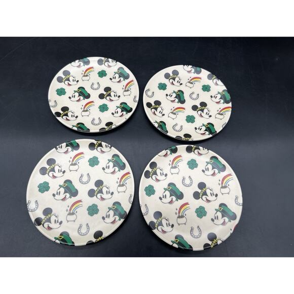 Disney Mickey & Minnie Lucky St Patricks Day Plate Set of 4 Disneyana Melamine - Picture 1 of 8